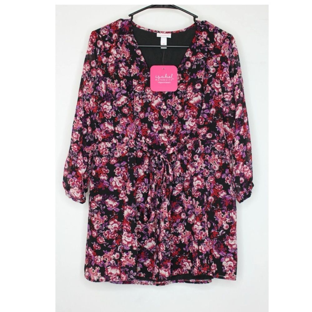 Isabel Maternity by Ingrid & Isabel Floral Blouse - Black and‎ Pink Size M